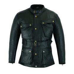 Barbour Style Leather Motorcycle Jacket - Black
